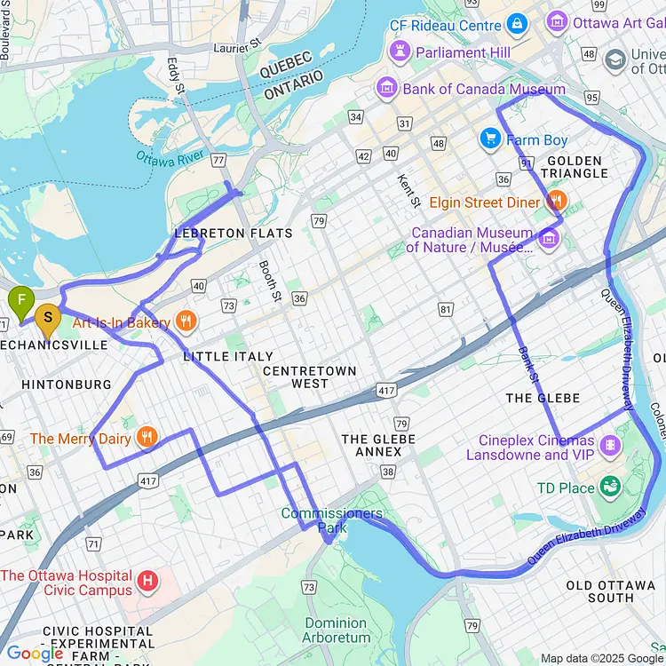 map of Ottawa Critical Mass Ride 2024