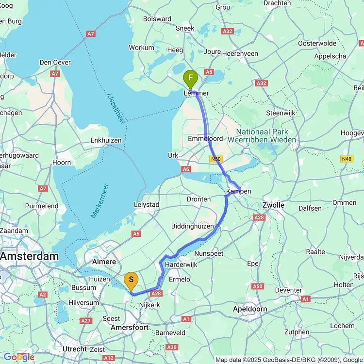 map of Eemhof Marina to Lemmer Marina