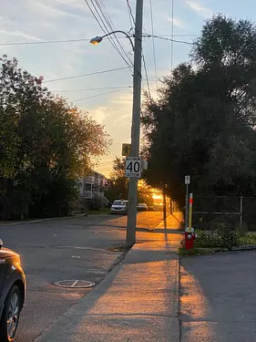 a street sign on a sidewalk